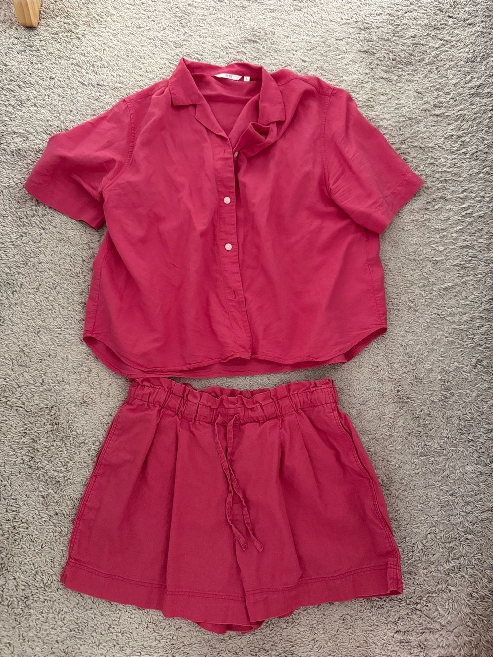 Uniqlo Women's Bright Pink High-Waist Shorts Set